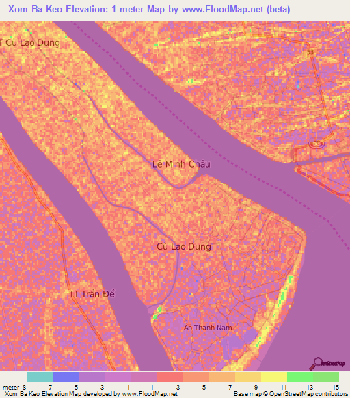 Xom Ba Keo,Vietnam Elevation Map