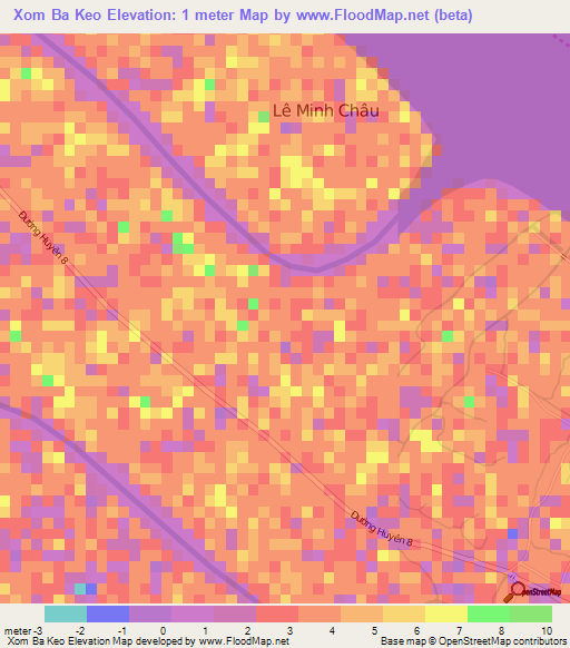 Xom Ba Keo,Vietnam Elevation Map