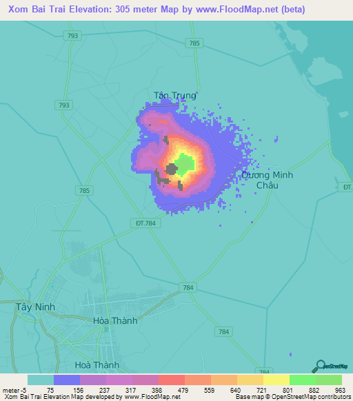 Xom Bai Trai,Vietnam Elevation Map