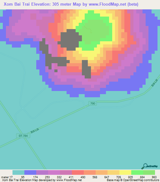 Xom Bai Trai,Vietnam Elevation Map