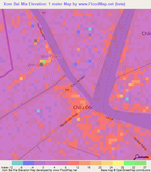 Xom Bai Mia,Vietnam Elevation Map