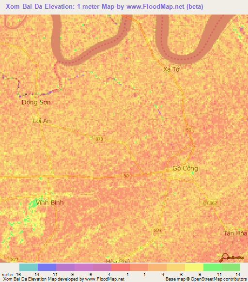 Xom Bai Da,Vietnam Elevation Map