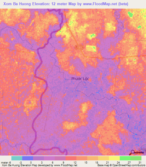 Xom Ba Huong,Vietnam Elevation Map