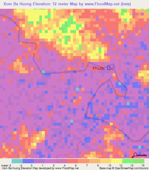 Xom Ba Huong,Vietnam Elevation Map