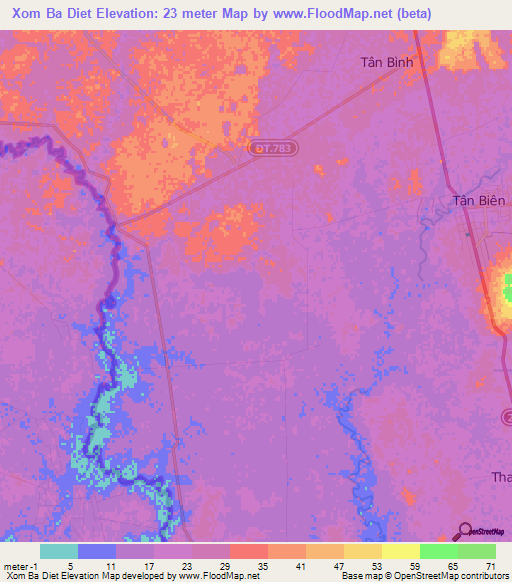 Xom Ba Diet,Vietnam Elevation Map