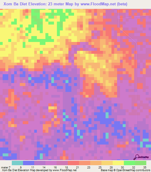 Xom Ba Diet,Vietnam Elevation Map