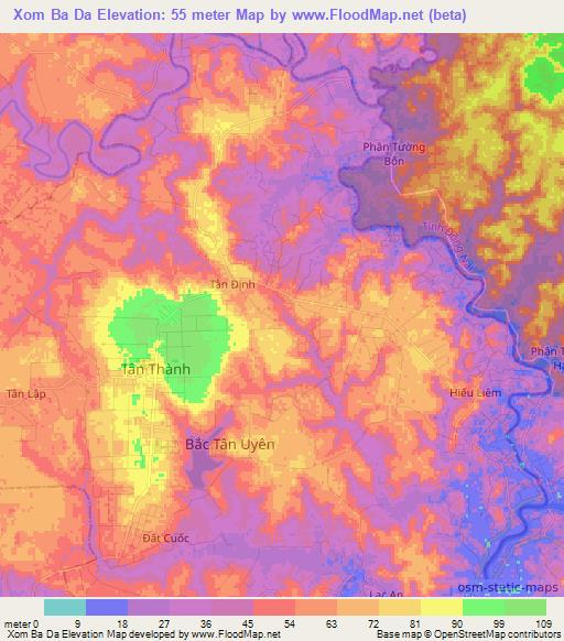 Xom Ba Da,Vietnam Elevation Map