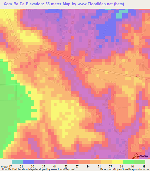 Xom Ba Da,Vietnam Elevation Map