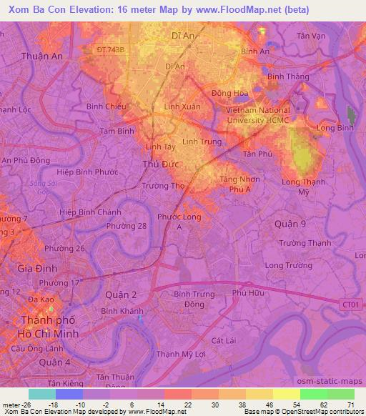 Xom Ba Con,Vietnam Elevation Map