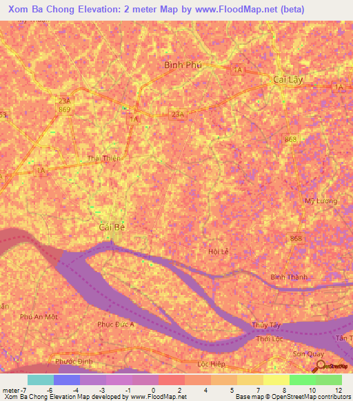 Xom Ba Chong,Vietnam Elevation Map