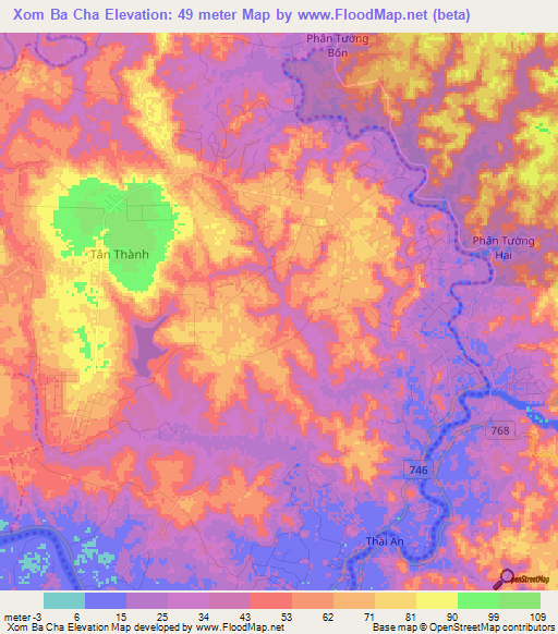 Xom Ba Cha,Vietnam Elevation Map