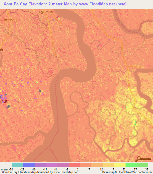 Xom Ba Cay,Vietnam Elevation Map