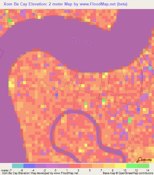 Xom Ba Cay,Vietnam Elevation Map