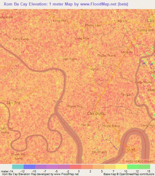 Xom Ba Cay,Vietnam Elevation Map