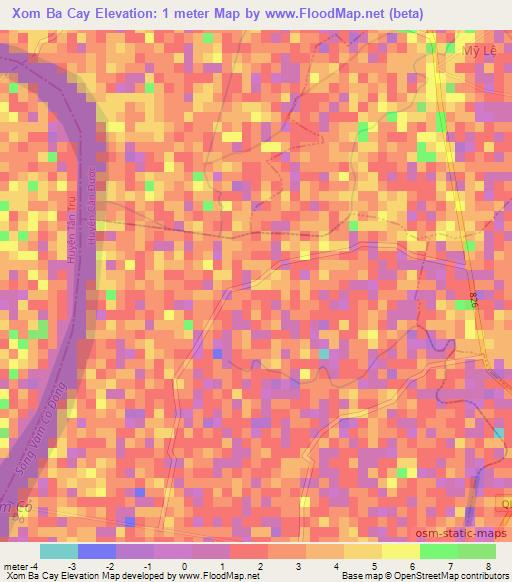 Xom Ba Cay,Vietnam Elevation Map
