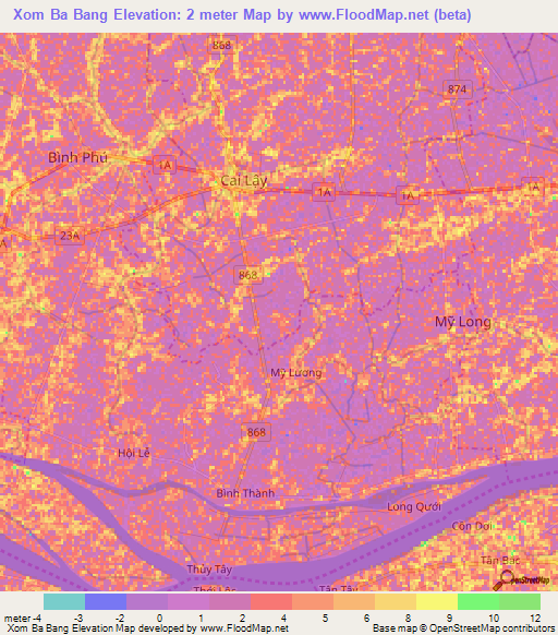 Xom Ba Bang,Vietnam Elevation Map