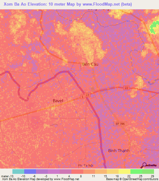 Xom Ba Ao,Vietnam Elevation Map