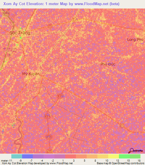 Xom Ay Cot,Vietnam Elevation Map