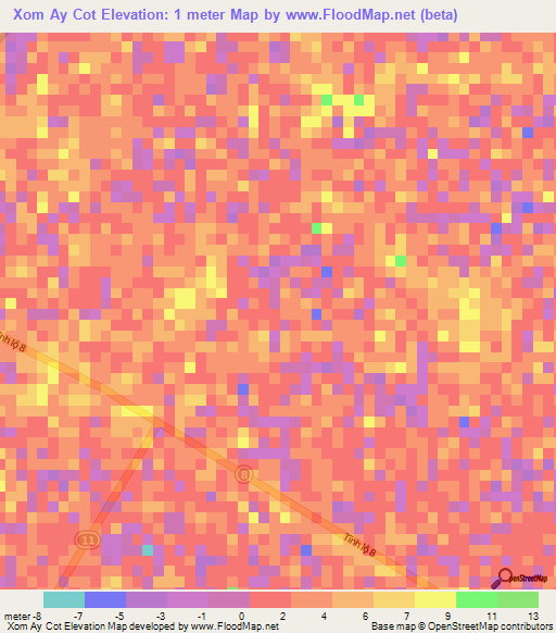 Xom Ay Cot,Vietnam Elevation Map