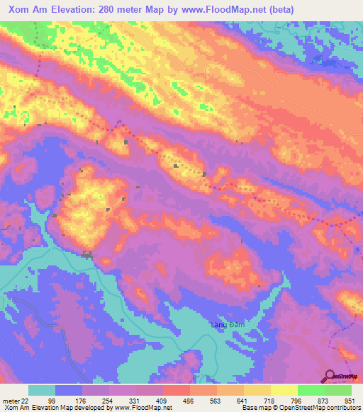 Xom Am,Vietnam Elevation Map