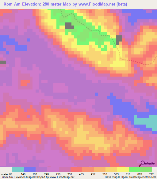 Xom Am,Vietnam Elevation Map