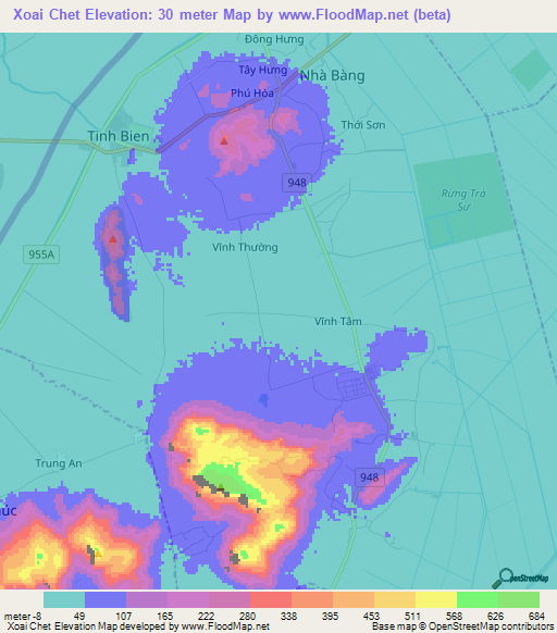 Xoai Chet,Vietnam Elevation Map