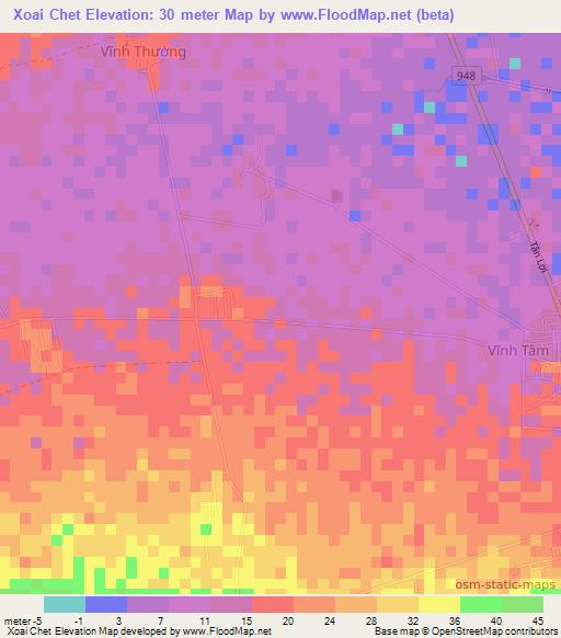 Xoai Chet,Vietnam Elevation Map