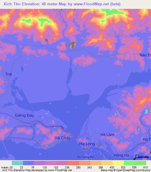 Xich Tho,Vietnam Elevation Map