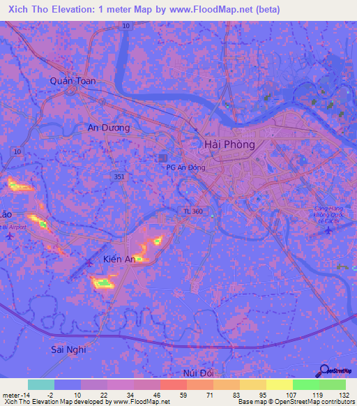 Xich Tho,Vietnam Elevation Map