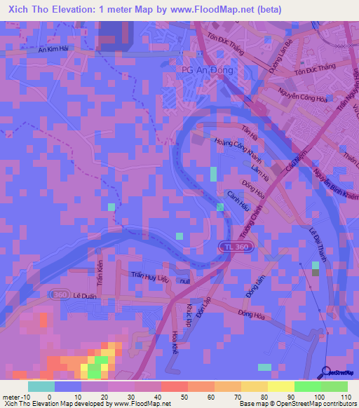 Xich Tho,Vietnam Elevation Map