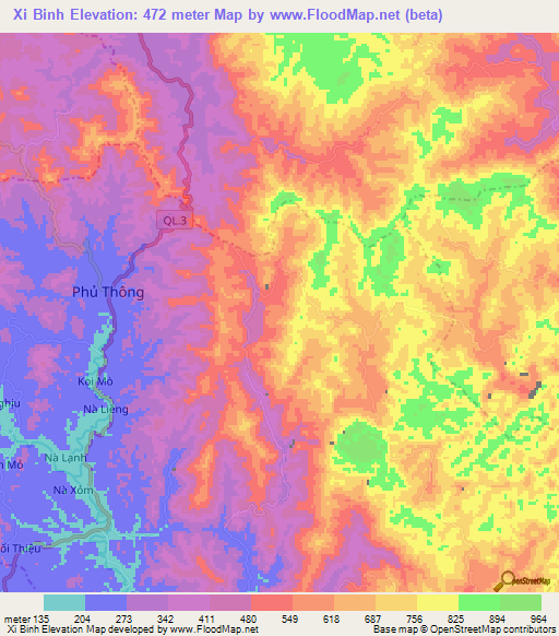 Xi Binh,Vietnam Elevation Map