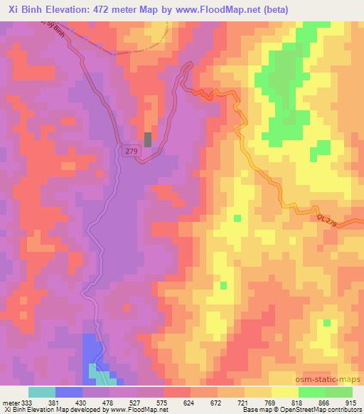 Xi Binh,Vietnam Elevation Map