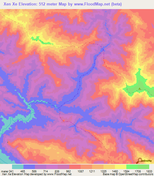 Xen Xe,Vietnam Elevation Map