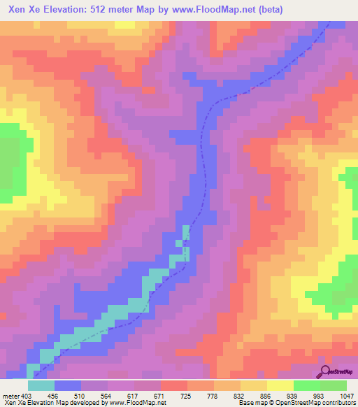 Xen Xe,Vietnam Elevation Map