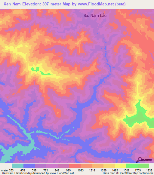 Xen Nam,Vietnam Elevation Map