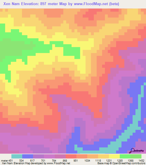 Xen Nam,Vietnam Elevation Map