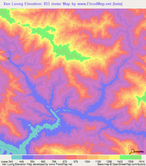 Xen Luong,Vietnam Elevation Map