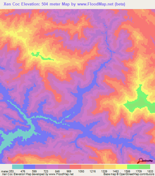 Xen Coc,Vietnam Elevation Map