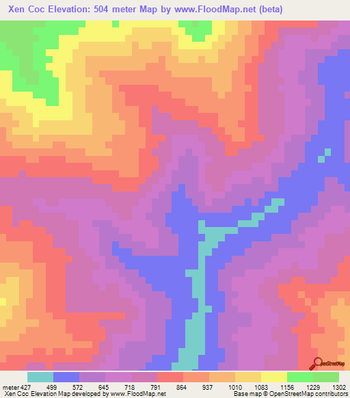 Xen Coc,Vietnam Elevation Map