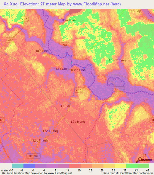 Xa Xuoi,Vietnam Elevation Map