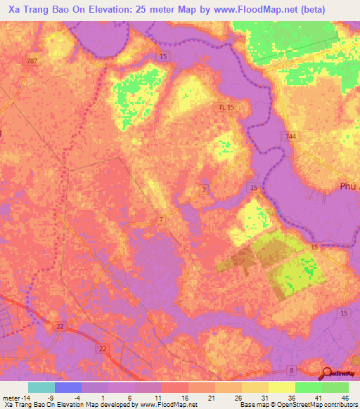 Xa Trang Bao On,Vietnam Elevation Map