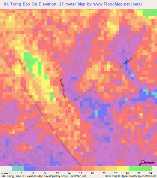 Xa Trang Bao On,Vietnam Elevation Map