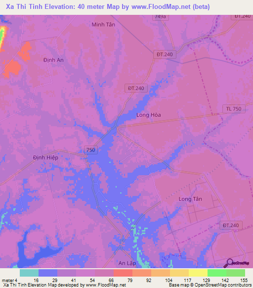 Xa Thi Tinh,Vietnam Elevation Map