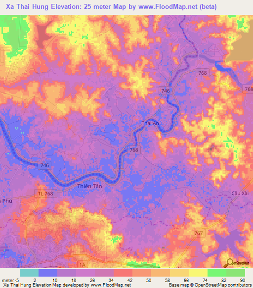 Xa Thai Hung,Vietnam Elevation Map