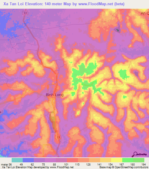 Xa Tan Loi,Vietnam Elevation Map