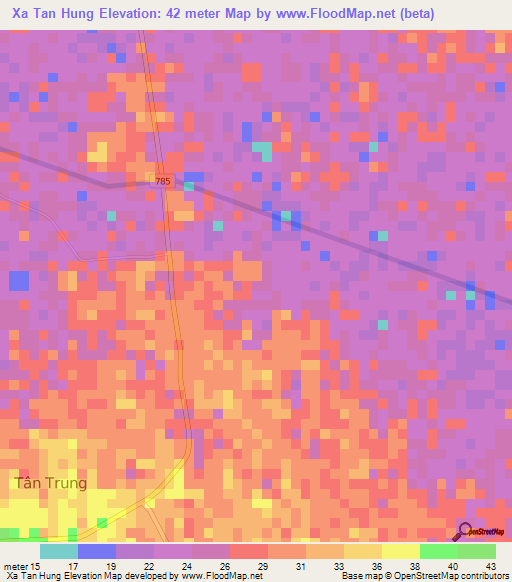 Xa Tan Hung,Vietnam Elevation Map