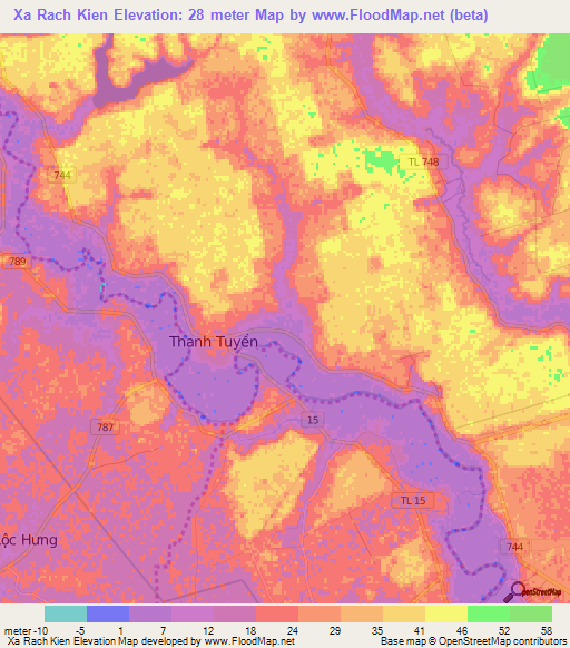 Xa Rach Kien,Vietnam Elevation Map