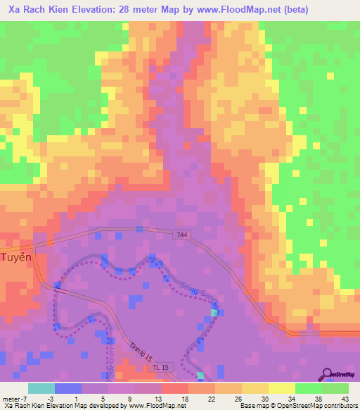 Xa Rach Kien,Vietnam Elevation Map