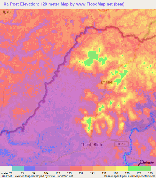 Xa Poet,Vietnam Elevation Map