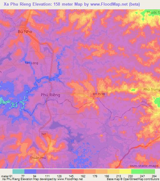 Xa Phu Rieng,Vietnam Elevation Map